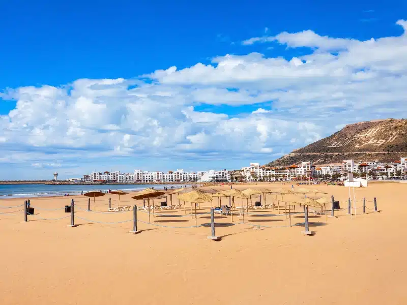 The beach and white buildings of Agadir